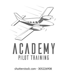 Light airplane related emblems, labels and design elements. pilot.