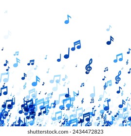 A light and airy display of blue musical notes of various shades and sizes, seemingly floating on a white canvas, evoking the lightness of a musical piece.