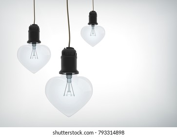 Light amorous design concept with realistic electric bulbs in heart shape hanging on wires isolated vector illustration