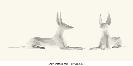 Light Anubis. Set of Isolated White Egyptian Gods on White Background. Low Poly Vector 3D Rendering