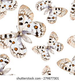 Light Apollo Watercolor Butterfly. Seamless Vector Pattern