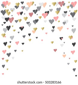 Light arc design with hearts confetti on white background. Romantic trendy heart frame. Valentine day design for love card, valentine day greetings. Vector illustration stock vector.