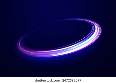 Light arc in neon colors, in the form of a turn and a zigzag. Creative vector illustration of flying cosmic meteor, planetoid, comet, fireball isolated on transparent background.	