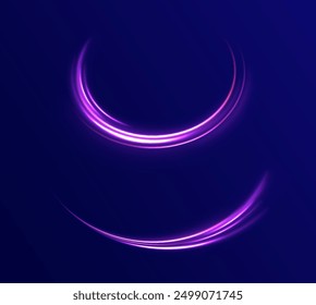 Light arc in neon colors, in the form of a turn and a zigzag. Creative vector illustration of flying cosmic meteor, planetoid, comet, fireball isolated on transparent background.