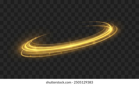 Arco de luz en colores neón, en forma de giro y zigzag. Ilustración vectorial creativa del meteoro cósmico volador, planetoide, cometa, bola de fuego aislada sobre fondo transparente.