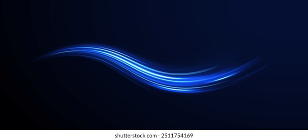 Light arc in neon colors, in the form of a turn and a zigzag. Creative vector illustration of flying cosmic meteor, planetoid, comet, fireball isolated on transparent background.