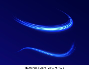 Light arc in neon colors, in the form of a turn and a zigzag. Creative vector illustration of flying cosmic meteor, planetoid, comet, fireball isolated on transparent background.