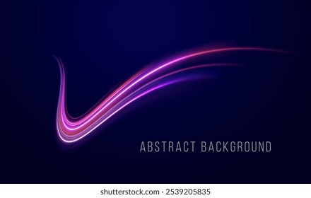 Light arc in neon colors, in the form of a turn and a zigzag. Creative vector illustration of flying cosmic meteor, planetoid, comet, fireball isolated on transparent background.