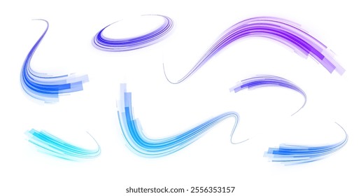 Light arc in neon colors, in the form of a turn. Magic bright shine glow of energy lines, shiny swirl power waves flow, electric trail glowing in dark backgrou. Abstract neon light motorway background