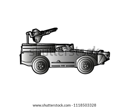 Light armoured reconnaissance vehicle drives on white background