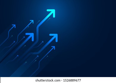 Light arrow circuit on blue background illustration, copy space composition, business growth concept.