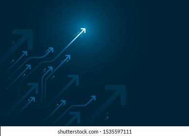 Light arrow circuit on blue background illustration, copy space composition, business growth concept.