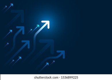 Light arrow circuit on blue background illustration, copy space composition, business growth concept.