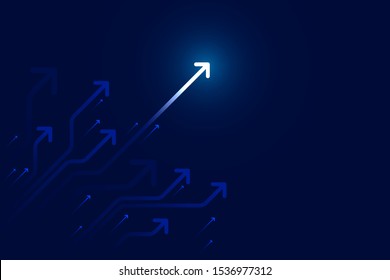 Light arrow circuit on blue background illustration, copy space composition, business growth concept.