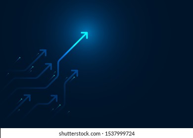 Light arrow circuit on blue background illustration, copy space composition, business growth concept.