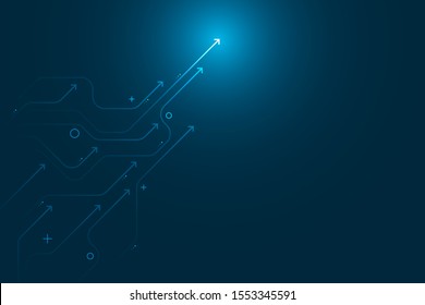 Light arrow circuit on blue dark background illustration, copy space composition, business growth concept.