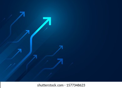 Enciende el circuito de flecha en la ilustración de fondo azul, concepto de crecimiento digital.