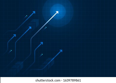 Light arrow circuit on blue background illustration, copy space composition, business growth digital concept.