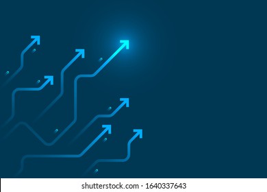 Light arrow circuit on blue background illustration, copy space composition, business growth digital concept.