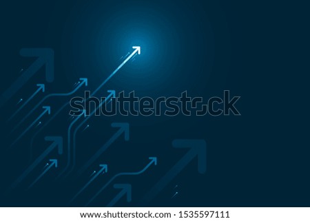 Light arrow circuit on blue background illustration, copy space composition, business growth concept.