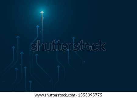 Light arrow circuit on blue dark background illustration, copy space composition, business growth concept.