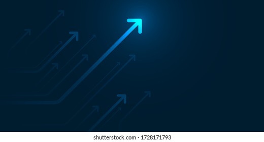 Light arrow up circuit on dark blue background with copy space copy illustration, business growth concept.