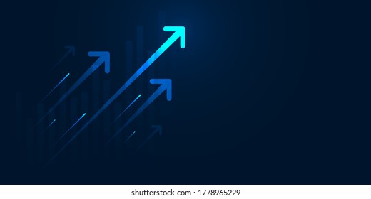 Light arrow up circuit on dark blue background with copy space illustration, business growth concept.