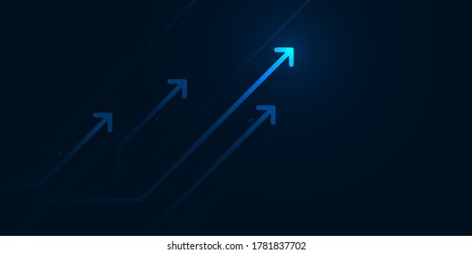 Light arrow up circuit on dark blue background, business growth concept.