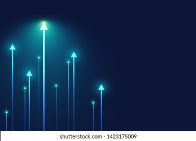 light up arrow dark blue background business growth concept