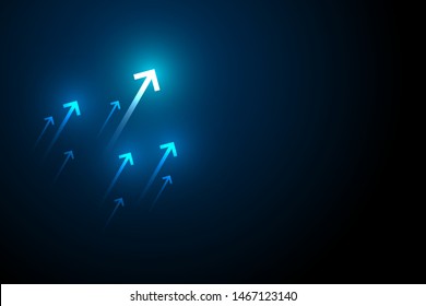 light up arrow dark blue background business growth concept