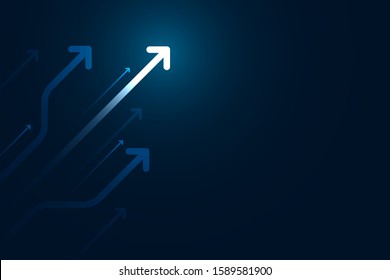 light up arrow dark blue background business growth concept