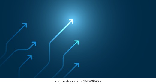 Ilustración de circuito de flecha ligera con fondo de espacio de copia azul, concepto de crecimiento digital.
