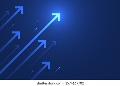 Light arrow up on blue background illustration, business growth concept.