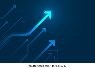 Light arrow up on blue background illustration, business growth concept.