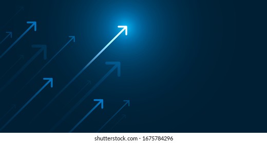 Up Light Arrow On Dark Blue Background With Copy Space Business Growth Concept