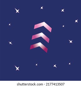 a light up arrow on a dark blue background with stars, a digital concept of growth, business development, a copy of the space for your text, a gradient