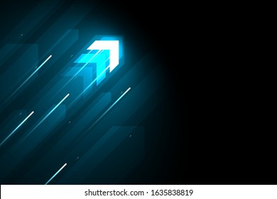 Light arrow up on grid dark background illustration, copy space composition, digital growth concept.