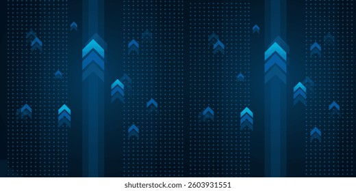 Light arrow up on grid dark background illustration copy space digital growth concept.eps10