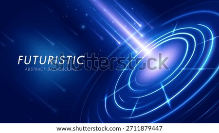 Light arrow shoots towards a target on digital dartboard. Futuristic abstract background. Achieved goals concept.