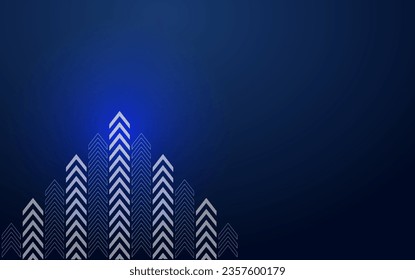 Light up arrows on blue background illustration, arrow speed. vector communication concept. technology