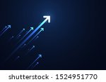 Up light arrows and speed lines on dark blue background, copy space composition, growth competition technology concept.