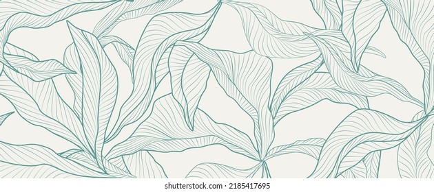 Light art background with silhouette of tropical leaves in line style. Botanical pattern for wallpaper design, decor, print, textile, interior.