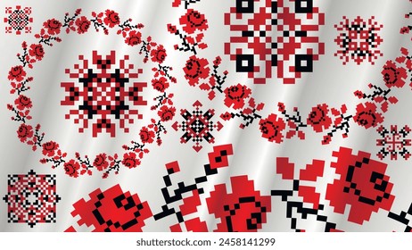 Light art wallpaper with elements of traditional Ukrainian embroidery. Vector.
