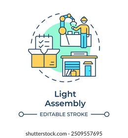 Light assembly multi color concept icon. Industrial property type. Production and packaging. Quality control. Round shape line illustration. Abstract idea. Graphic design. Easy to use in brochure