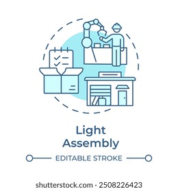 Light assembly soft blue concept icon. Industrial property type. Production and packaging. Quality control. Round shape line illustration. Abstract idea. Graphic design. Easy to use in brochure