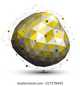 Light asymmetric 3D abstract object with lines mesh. Colorful deformed orbed figure with wireframe.