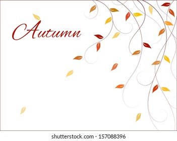 Light autumn background with branches and falling leaves (wind is blowing). Copy space on left side for your text. Can be used in web page, card, brochure, advertisement, greetings card, postcard etc