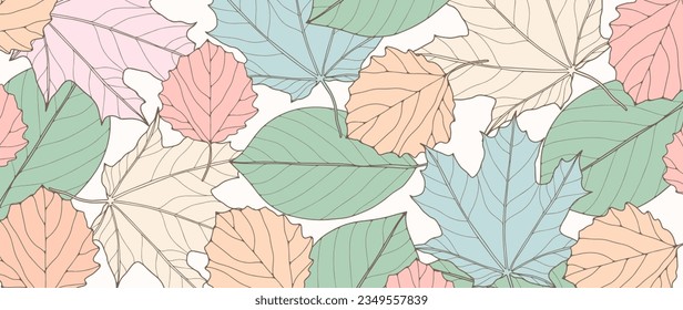 Light autumn botanical background with different leaves. Background for decor, wallpapers, covers, postcards and presentations, social media posts