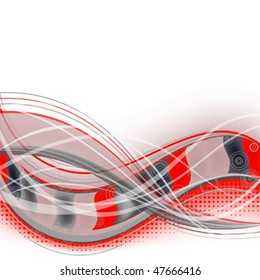 light background with abstract wavy red lines, transparent bands and circles