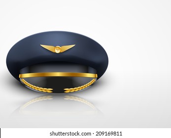 Light Background Aviator Peaked cap of the pilot. Civil aviation and air transport. Editable Vector illustration.